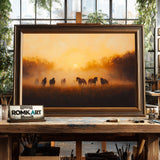 Horses at sunrise Equestrian Oil Painting - image 2