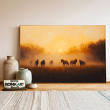 Horses at sunrise Equestrian Oil Painting - image 3