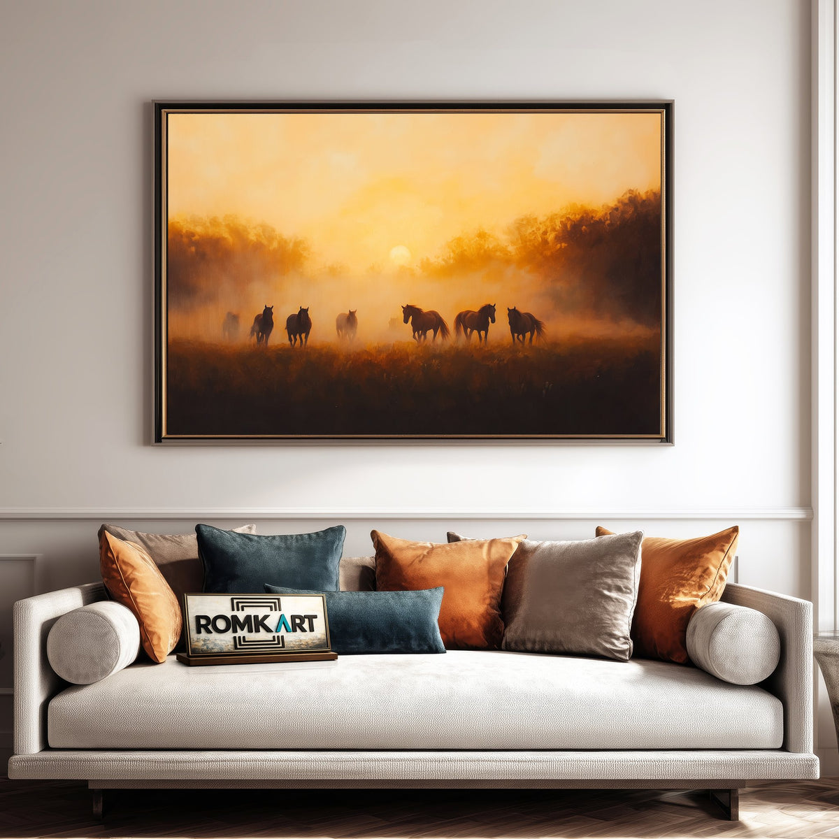 Horses at sunrise Equestrian Oil Painting - image 4
