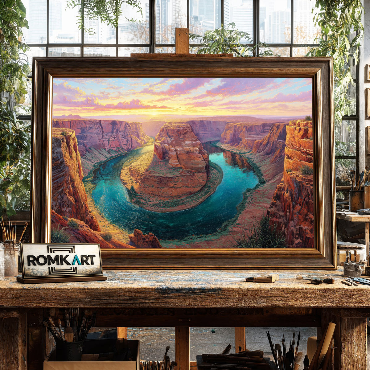 Horseshoe Bend at Sunset Landscape Oil Painting - image 2