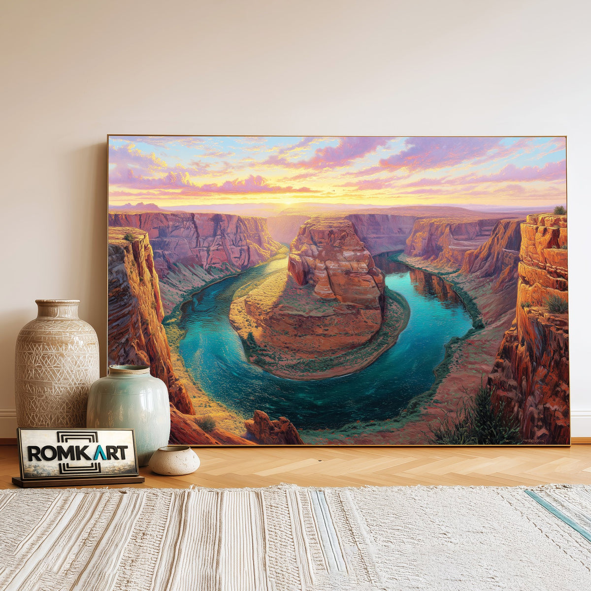 Horseshoe Bend at Sunset Landscape Oil Painting - image 3