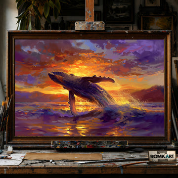 Humpback Whale Sunset hand-painted oil painting on canvas