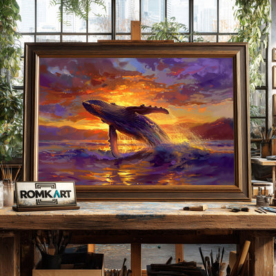 Humpback Whale Sunset Marine Life Oil Painting - image 2