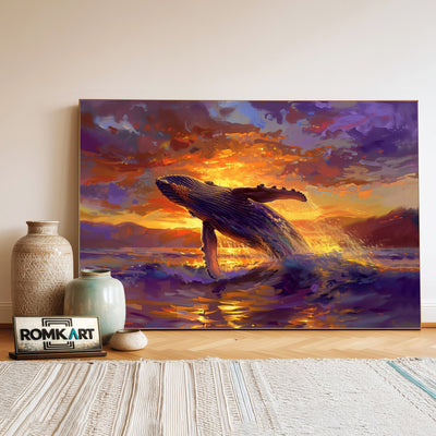 Humpback Whale Sunset Marine Life Oil Painting - image 3