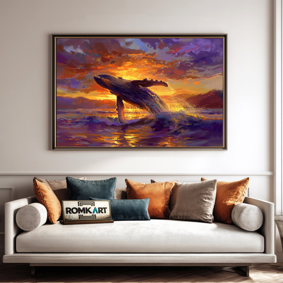 Humpback Whale Sunset Marine Life Oil Painting - image 4