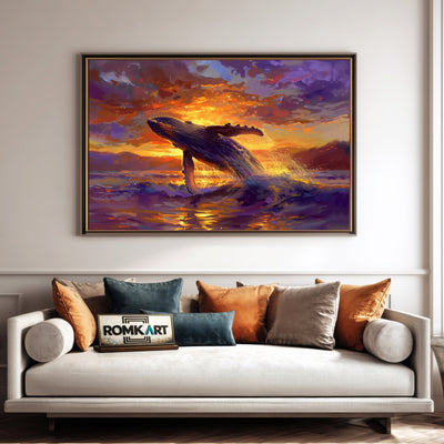 Humpback Whale Sunset Marine Life Oil Painting - image 4