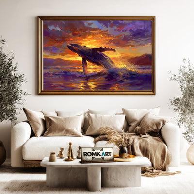 Humpback Whale Sunset Marine Life Oil Painting - image 5