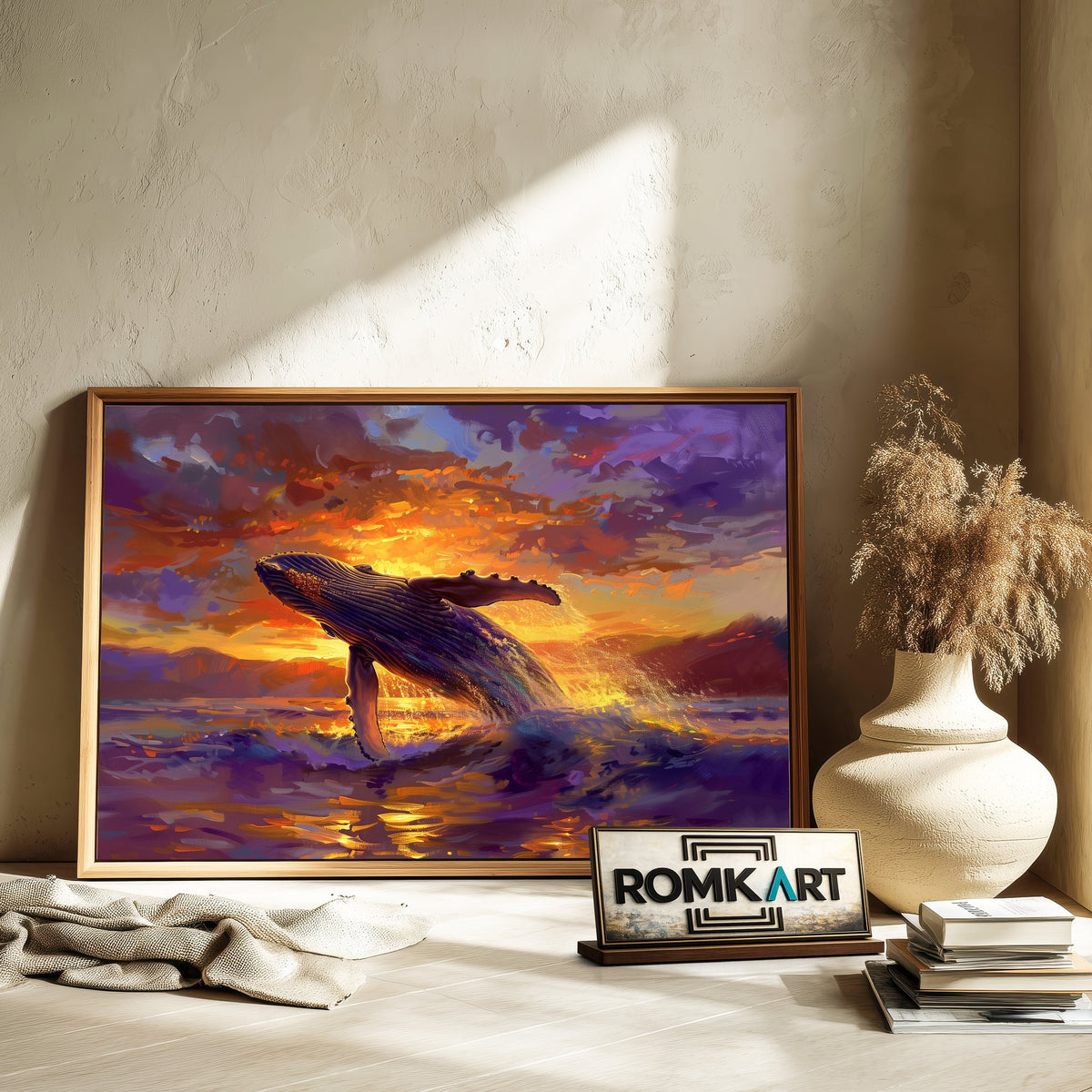 Humpback Whale Sunset Marine Life Oil Painting - image 6