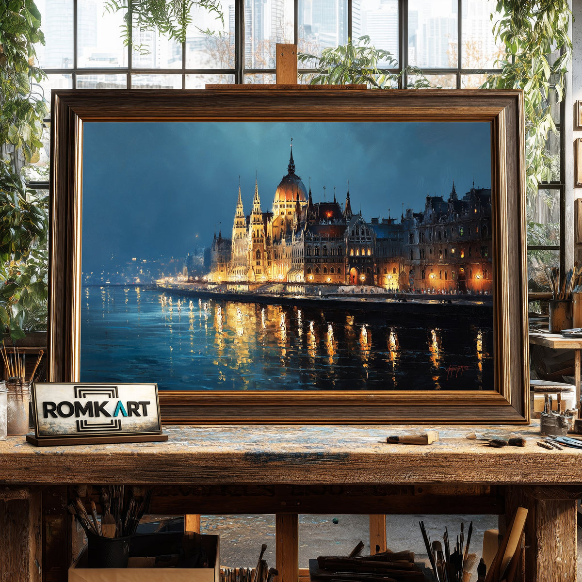 Hungarian Parliament Building Architectural Oil Painting - image 2