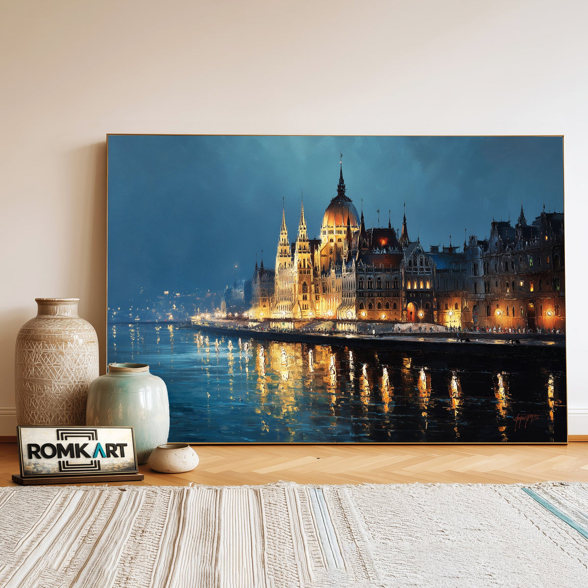 Hungarian Parliament Building Architectural Oil Painting - image 3