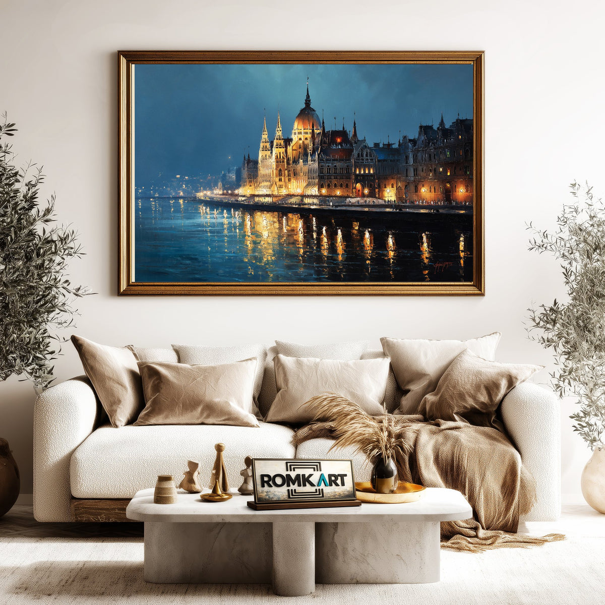 Hungarian Parliament Building Architectural Oil Painting - image 5