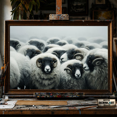 Iceland Sheep in Snowstorm hand-painted oil painting on canvas