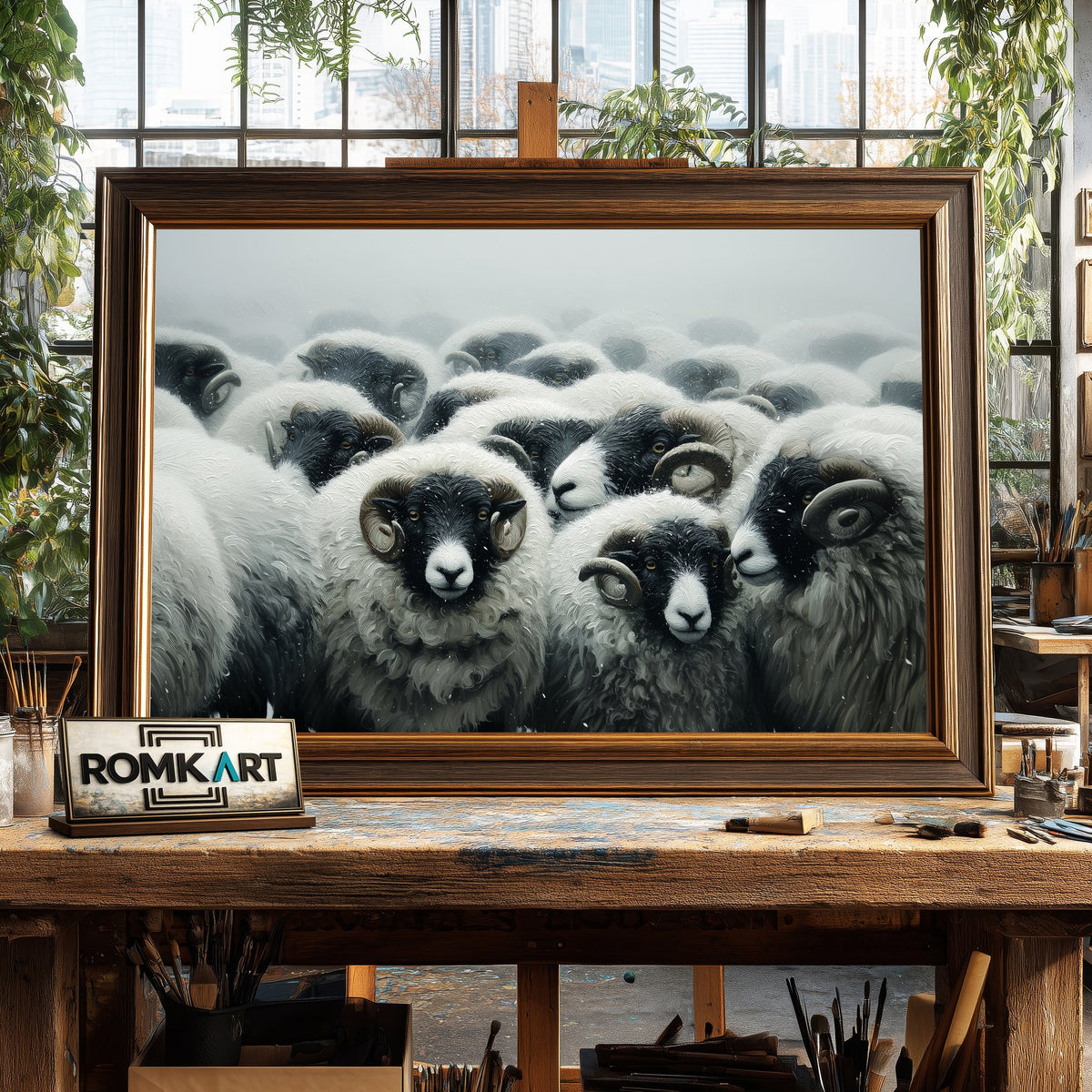 Iceland Sheep in Snowstorm Farm Animal Oil Painting - image 2