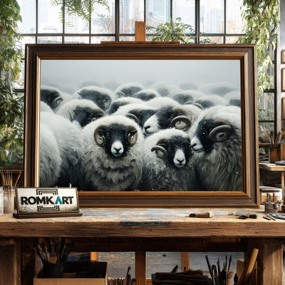 Iceland Sheep in Snowstorm Farm Animal Oil Painting - image 2