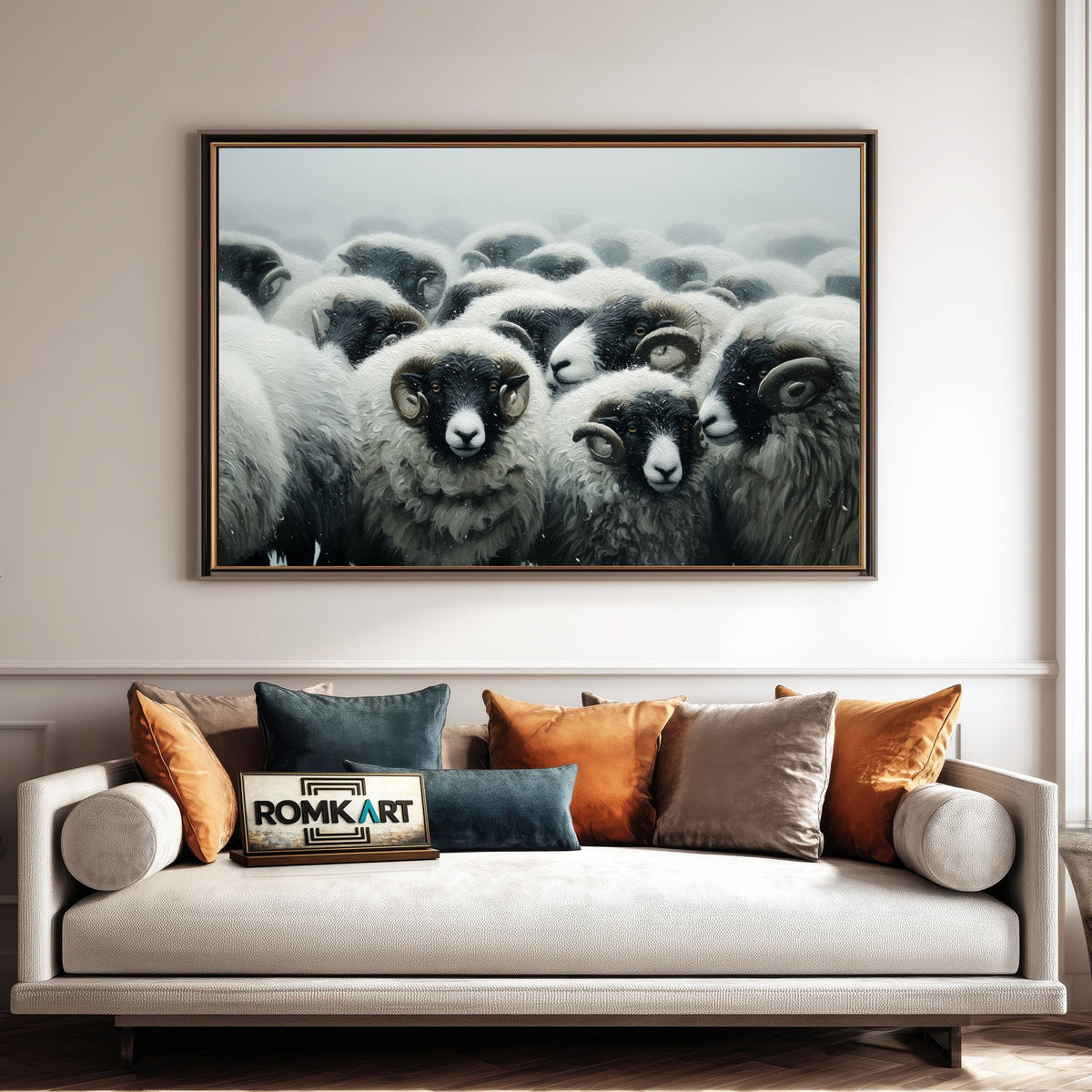 Iceland Sheep in Snowstorm Farm Animal Oil Painting - image 4