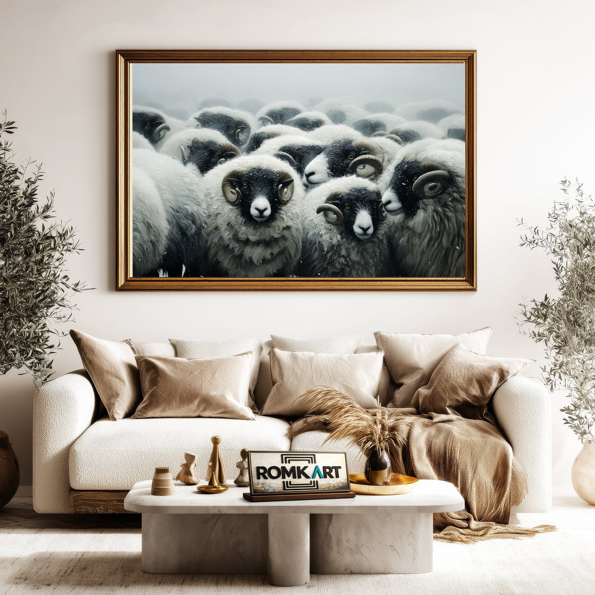 Iceland Sheep in Snowstorm Farm Animal Oil Painting - image 5
