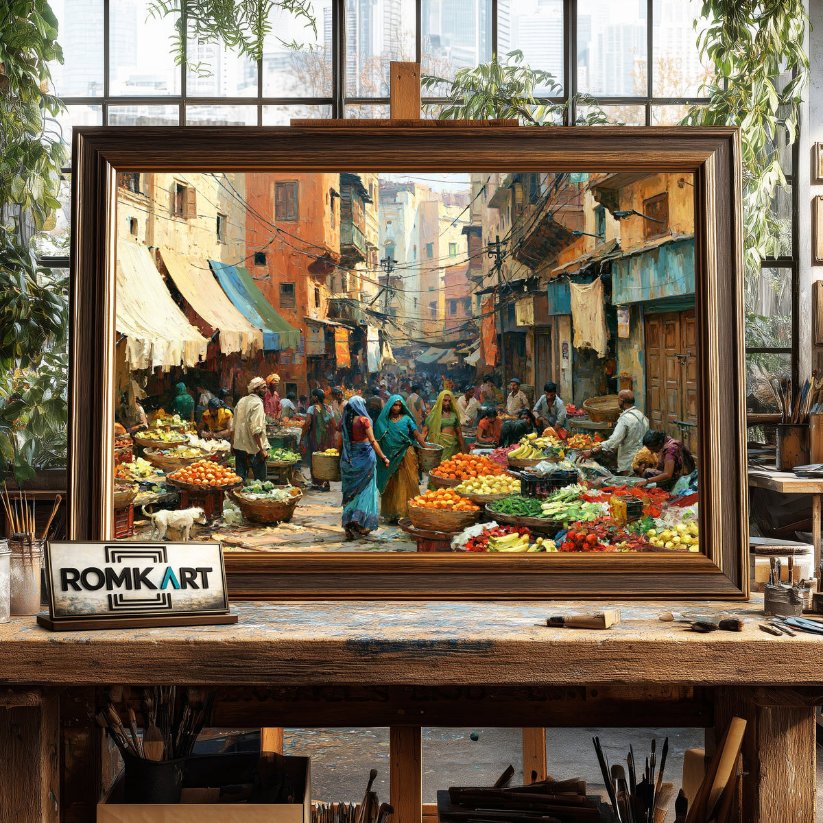 Indian Bazaar Street Oil Painting - image 2