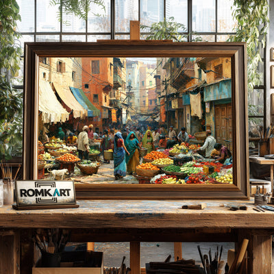 Indian Bazaar Street Oil Painting - image 2