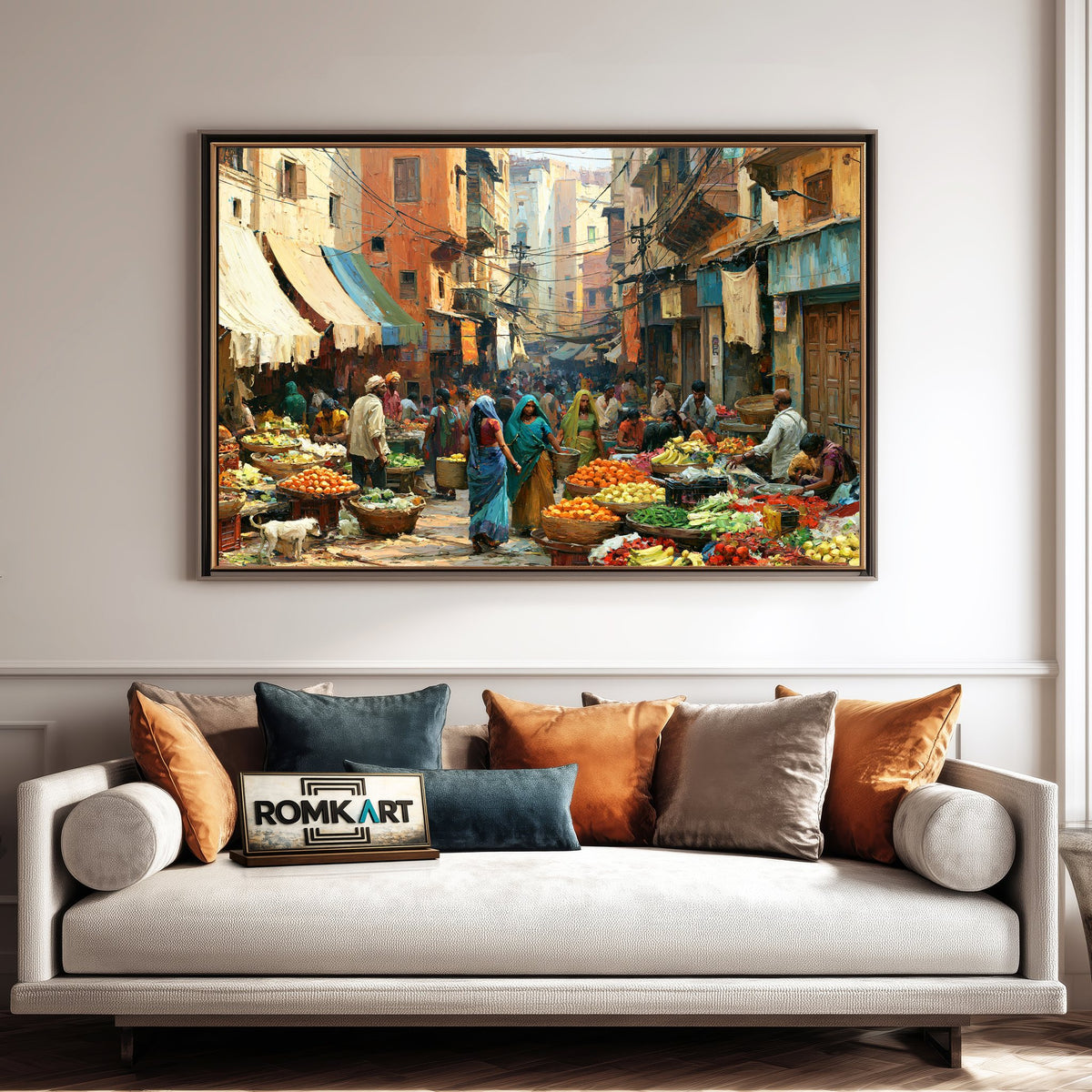 Indian Bazaar Street Oil Painting - image 4