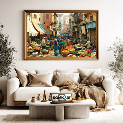 Indian Bazaar Street Oil Painting - image 5