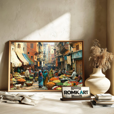 Indian Bazaar Street Oil Painting - image 6