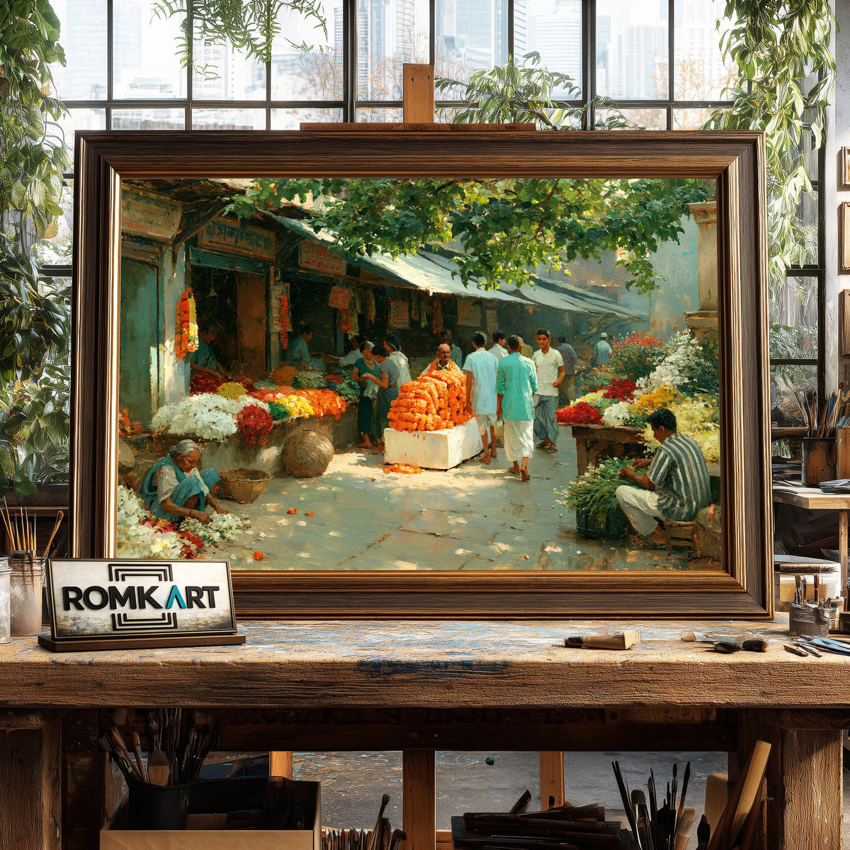 Indian flower market Oil Painting - image 2