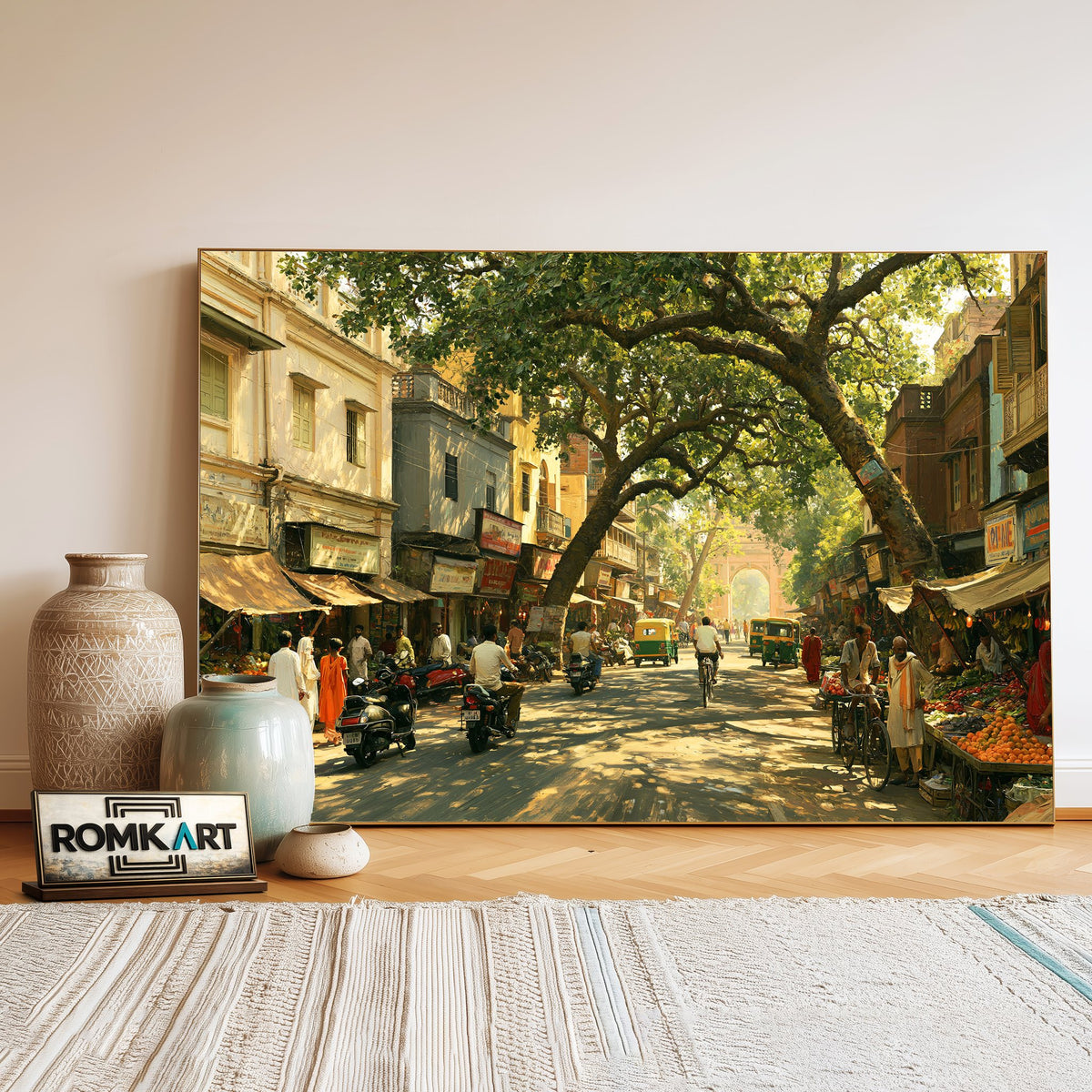 Indian neighborhood street Oil Painting - image 3