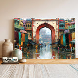 Indian Old City Rainy Bazaar Street Oil Painting - image 3