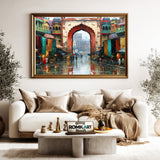 Indian Old City Rainy Bazaar Street Oil Painting - image 5