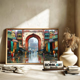 Indian Old City Rainy Bazaar Street Oil Painting - image 6