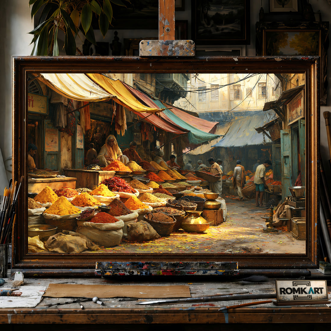 Indian Spice Bazaar Street hand-painted oil painting on canvas