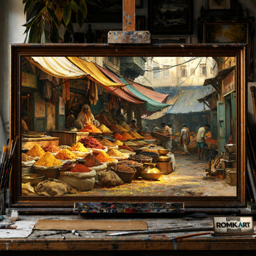 Indian Spice Bazaar Street hand-painted oil painting on canvas