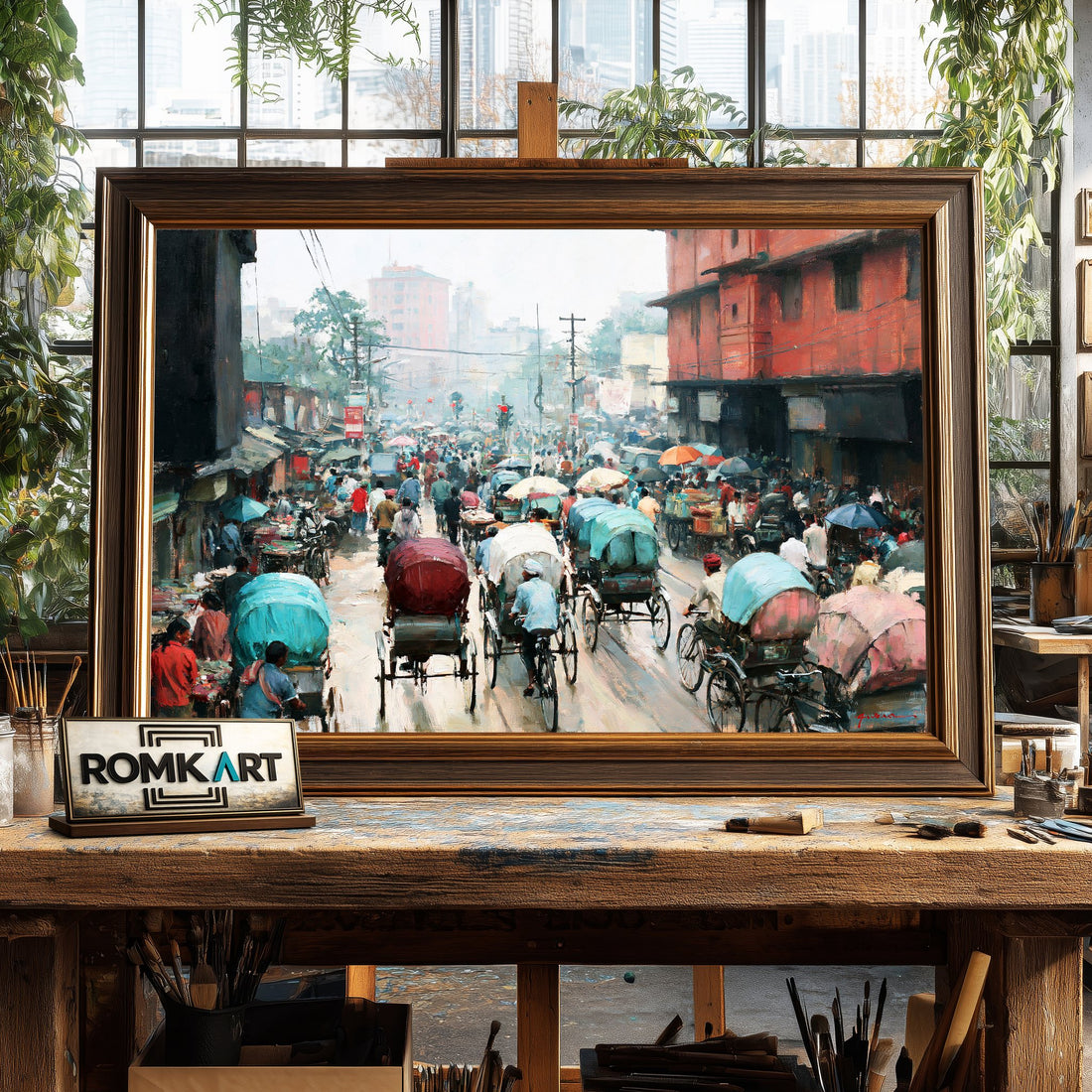 Indian Street hand-painted oil painting on canvas