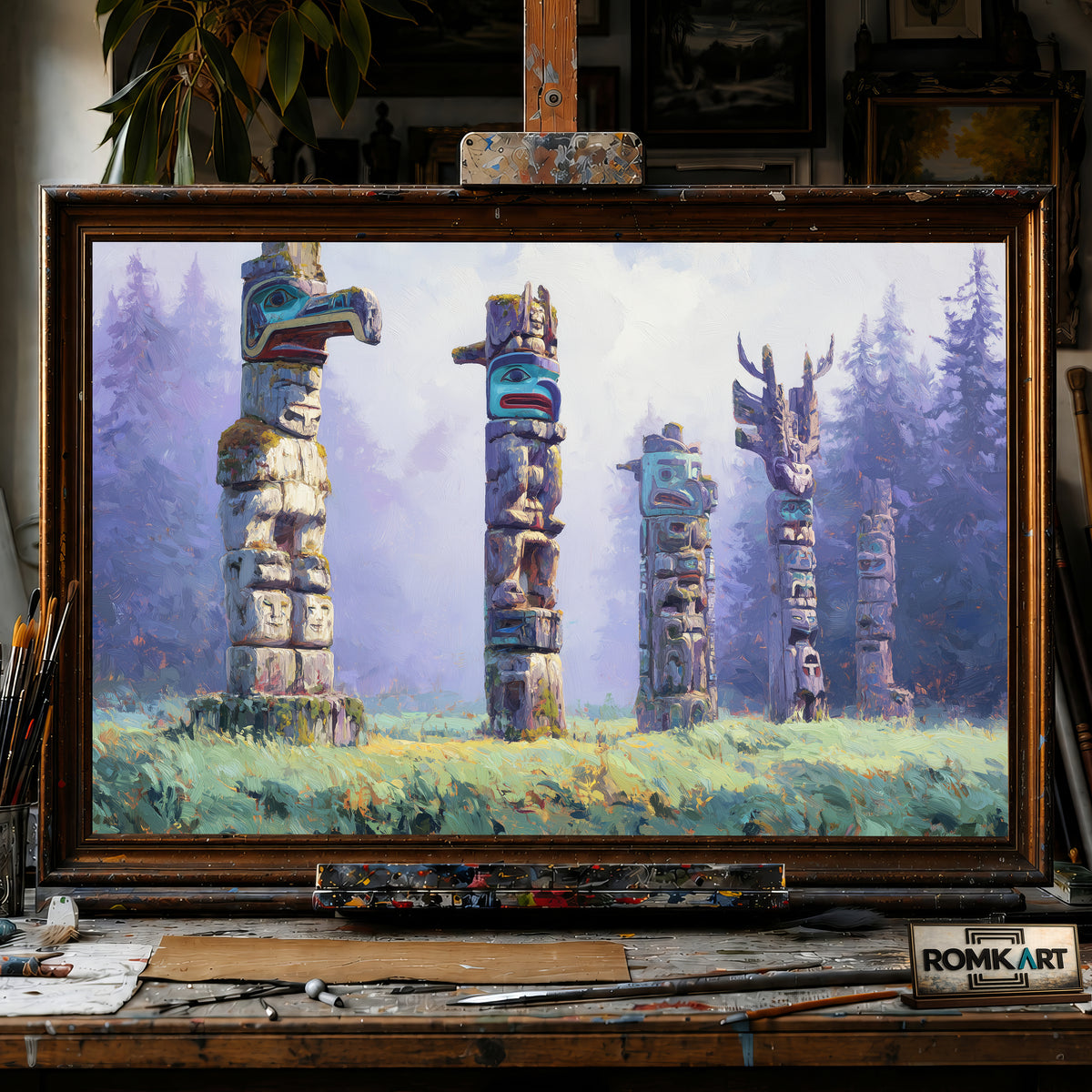Indigenous totem hand-painted oil painting on canvas