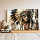 Indigenous Warrior Historical Oil Painting - image 3