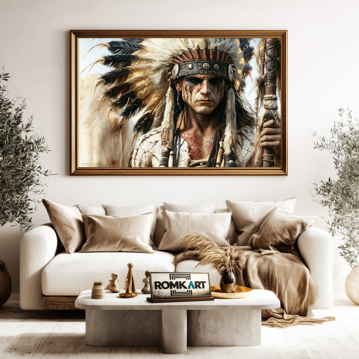 Indigenous Warrior Historical Oil Painting - image 5