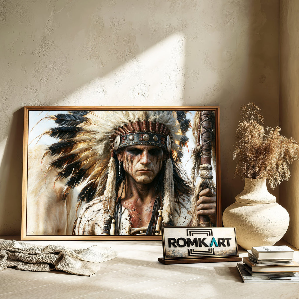 Indigenous Warrior Historical Oil Painting - image 6