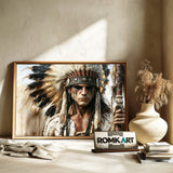 Indigenous Warrior Historical Oil Painting - image 6