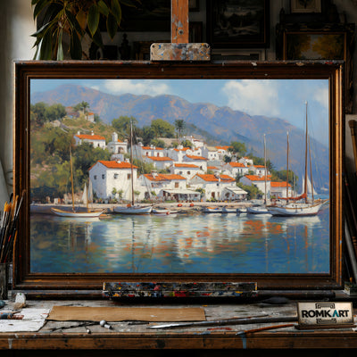 Italian Coastal Village Seascape Oil Painting