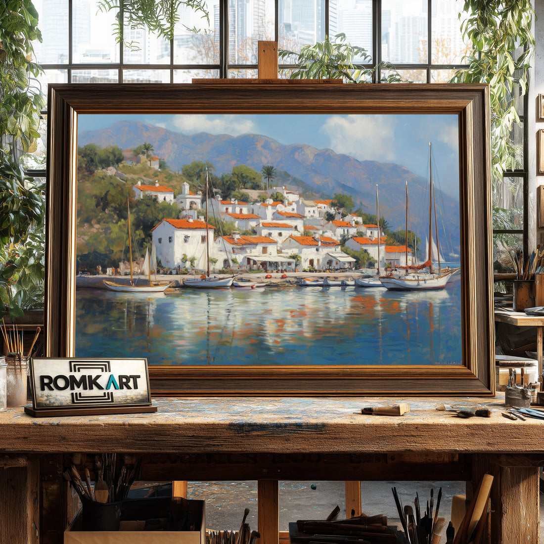 Italian Coastal Village Seascape Oil Painting