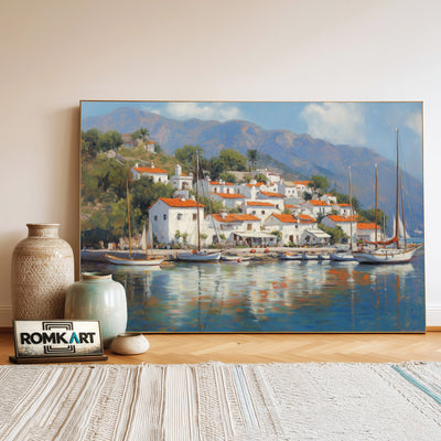 Italian Coastal Village Seascape Oil Painting - image 3