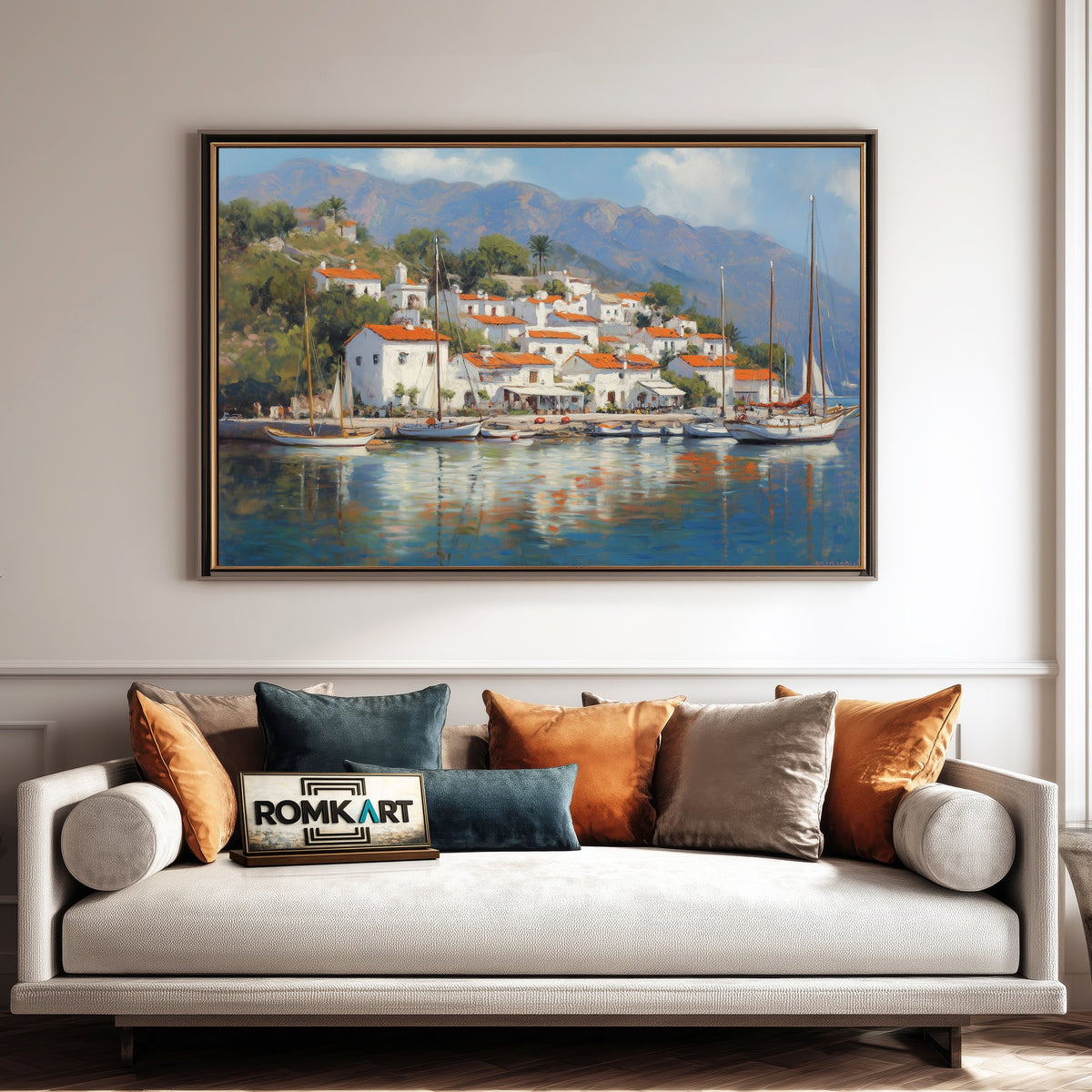Italian Coastal Village Seascape Oil Painting - image 4