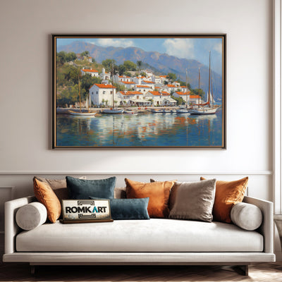 Italian Coastal Village Seascape Oil Painting - image 4