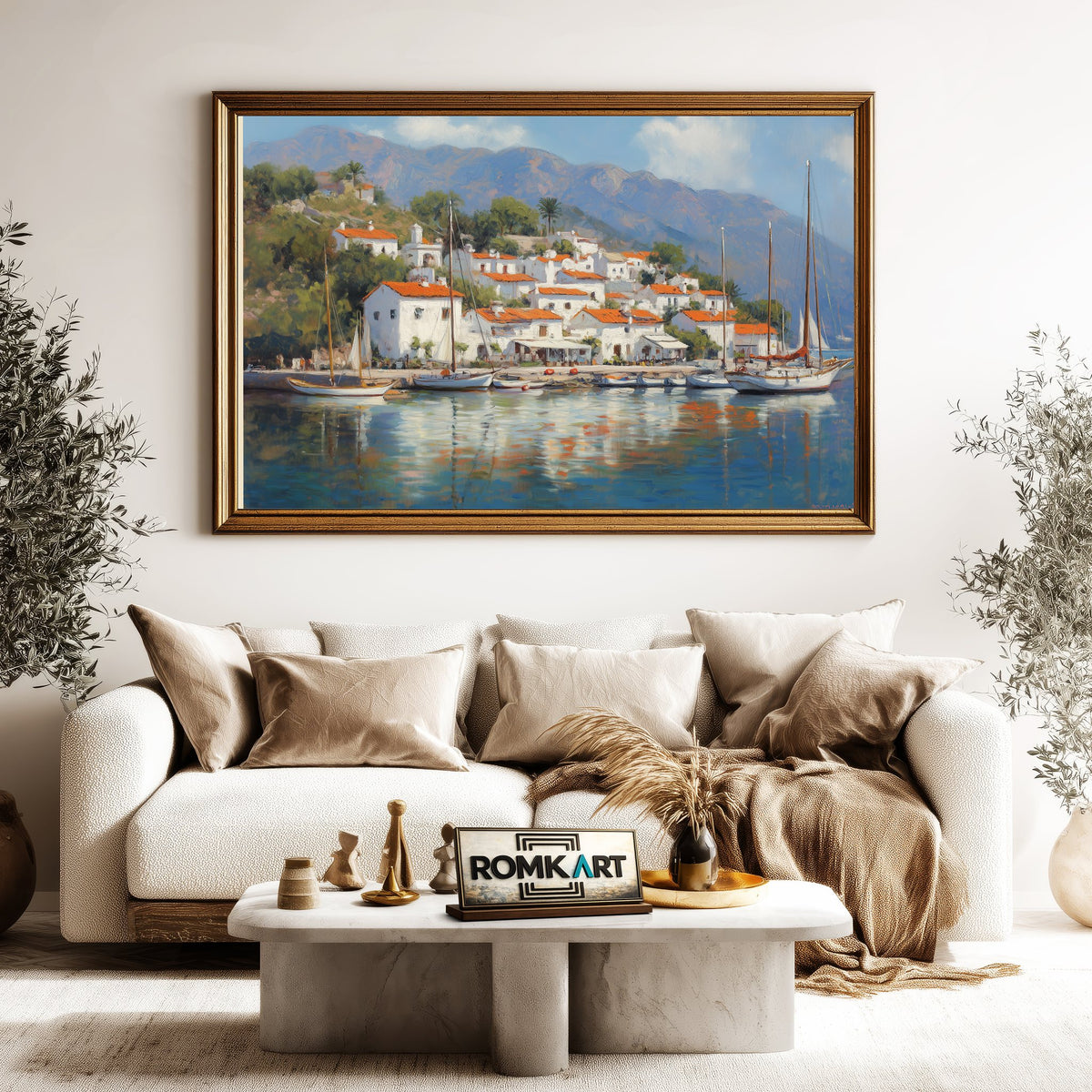 Italian Coastal Village Seascape Oil Painting - image 5
