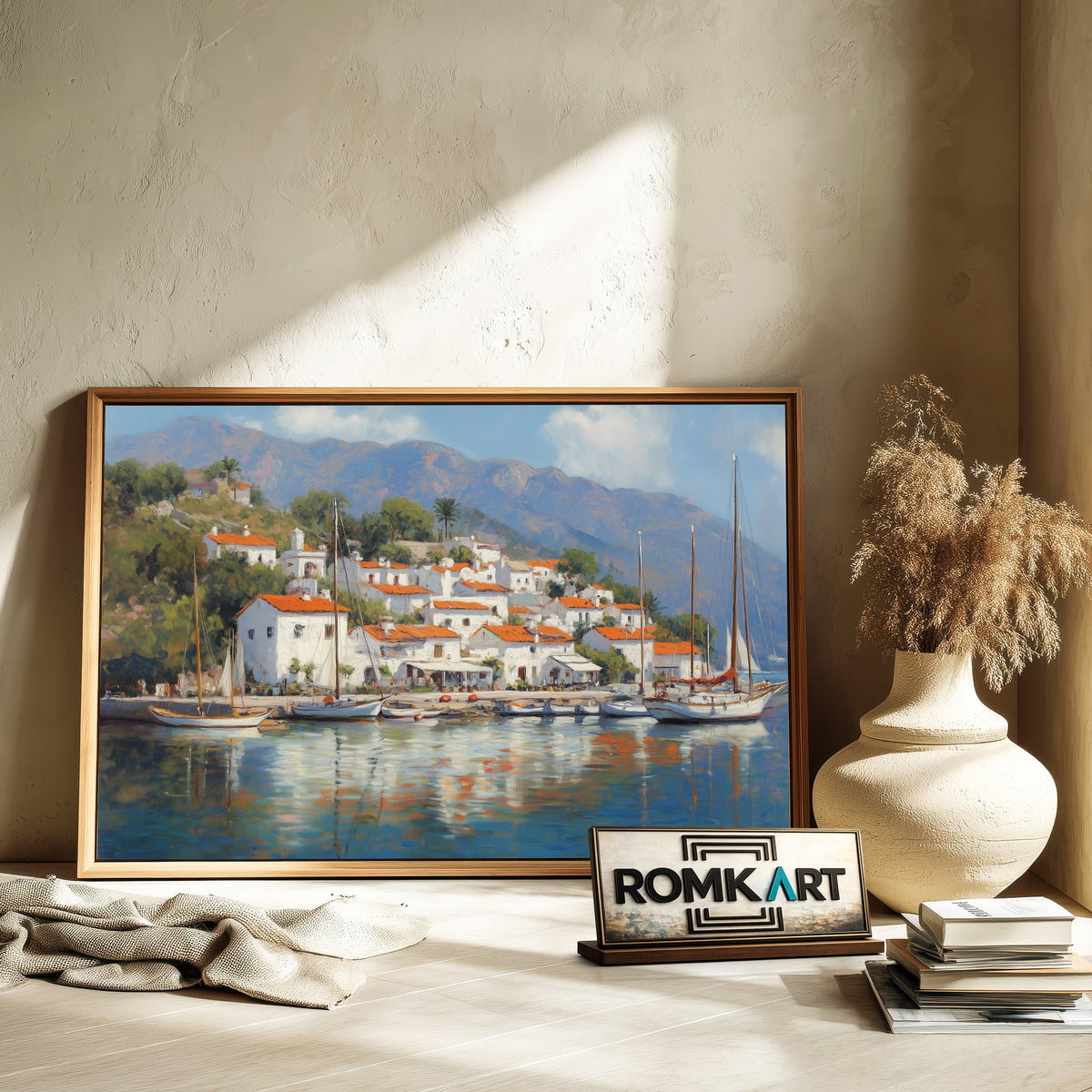 Italian Coastal Village Seascape Oil Painting - image 6