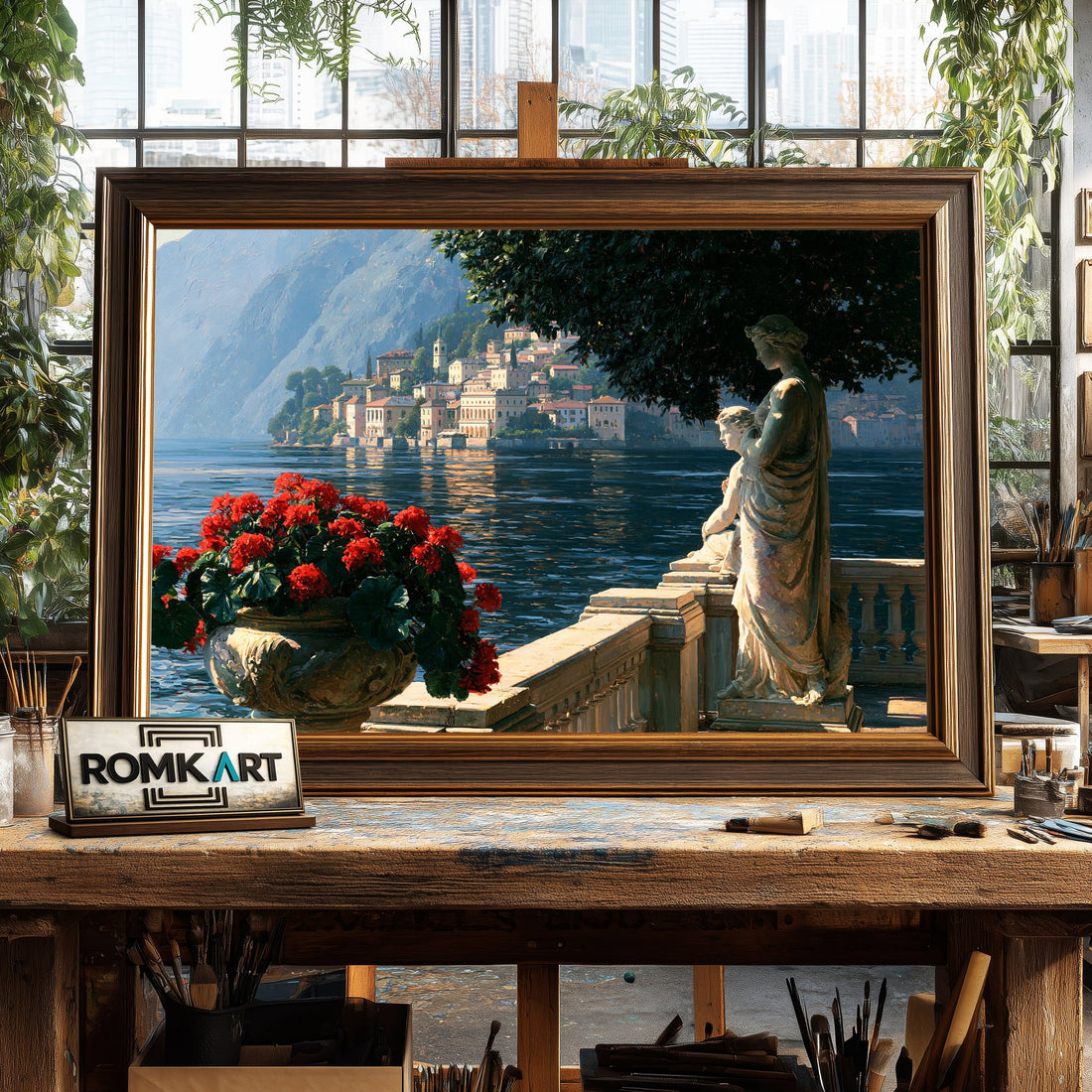 Italian Garden Terrace hand-painted oil painting on canvas