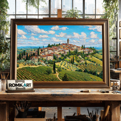 Italian Hilltop Village Countryside Oil Painting - image 2