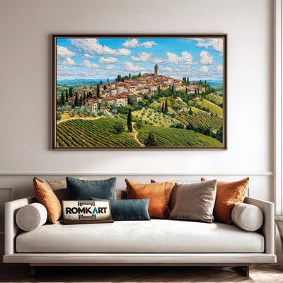Italian Hilltop Village Countryside Oil Painting - image 4