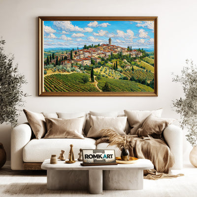 Italian Hilltop Village Countryside Oil Painting - image 5