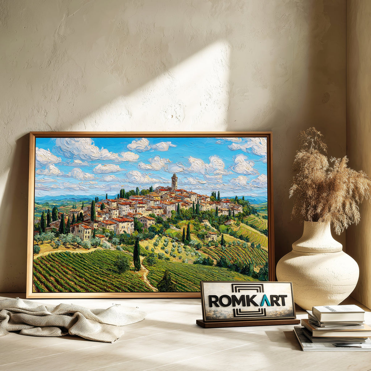 Italian Hilltop Village Countryside Oil Painting - image 6